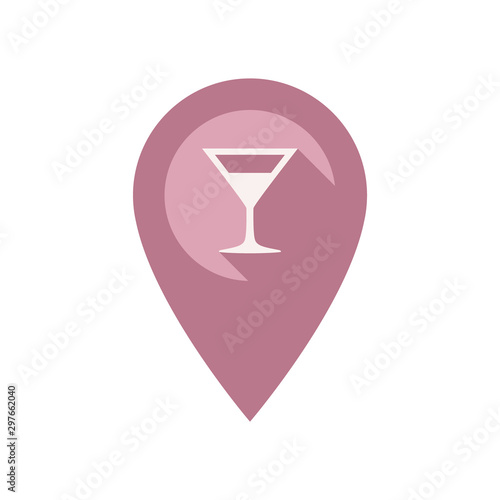 Location pin for bar with long shadow effect. Location marker for bar colorful vector icon.