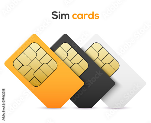 Sim card vector mobile phone icon chip. Simcard set isolated 3d design gsm