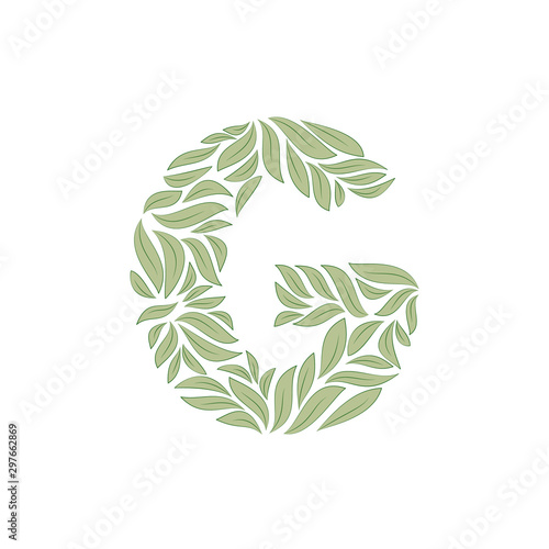 Ornamental letter G isolated on white background on white. Vector illustration
