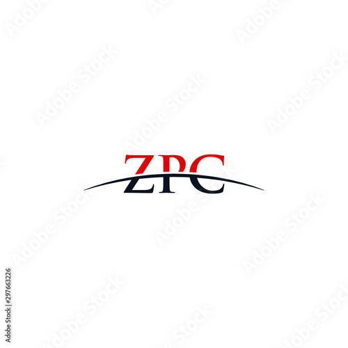 Initial letter ZPC, overlapping movement swoosh horizon logo company design inspiration in red and dark blue color vector