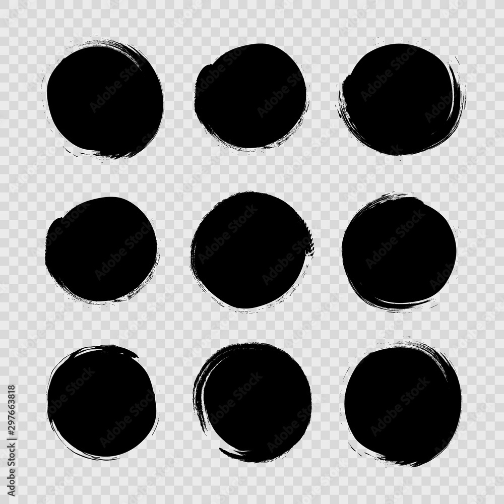 Circle textured hand drawn abstract black ink strokes set isolated on white background. Vector illustration Circle textured hand drawn abstract black ink strokes set isolated on white background. Vector illustration