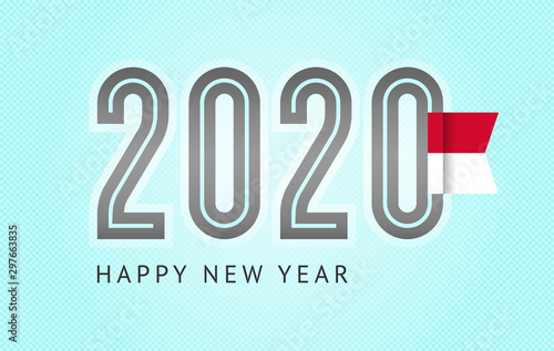 New Year greeting card trendy design, number 2020 with flag of Monaco, vector illustration 10eps format on a blue background.