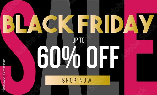 Black horizontal banner for sales on Black Friday. Black friday text. Vector banner for shop, web, store, business and other. Vector EPS 10