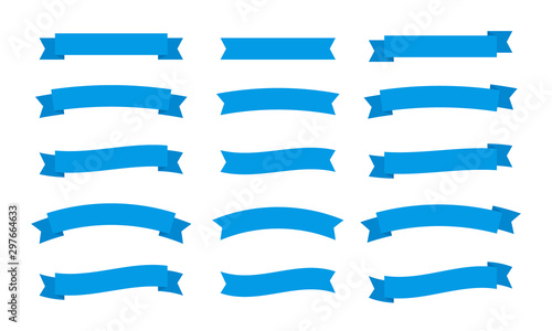Set different flat vector ribbons banners isolated on white background. Blue strips in origami style Vector illustration design