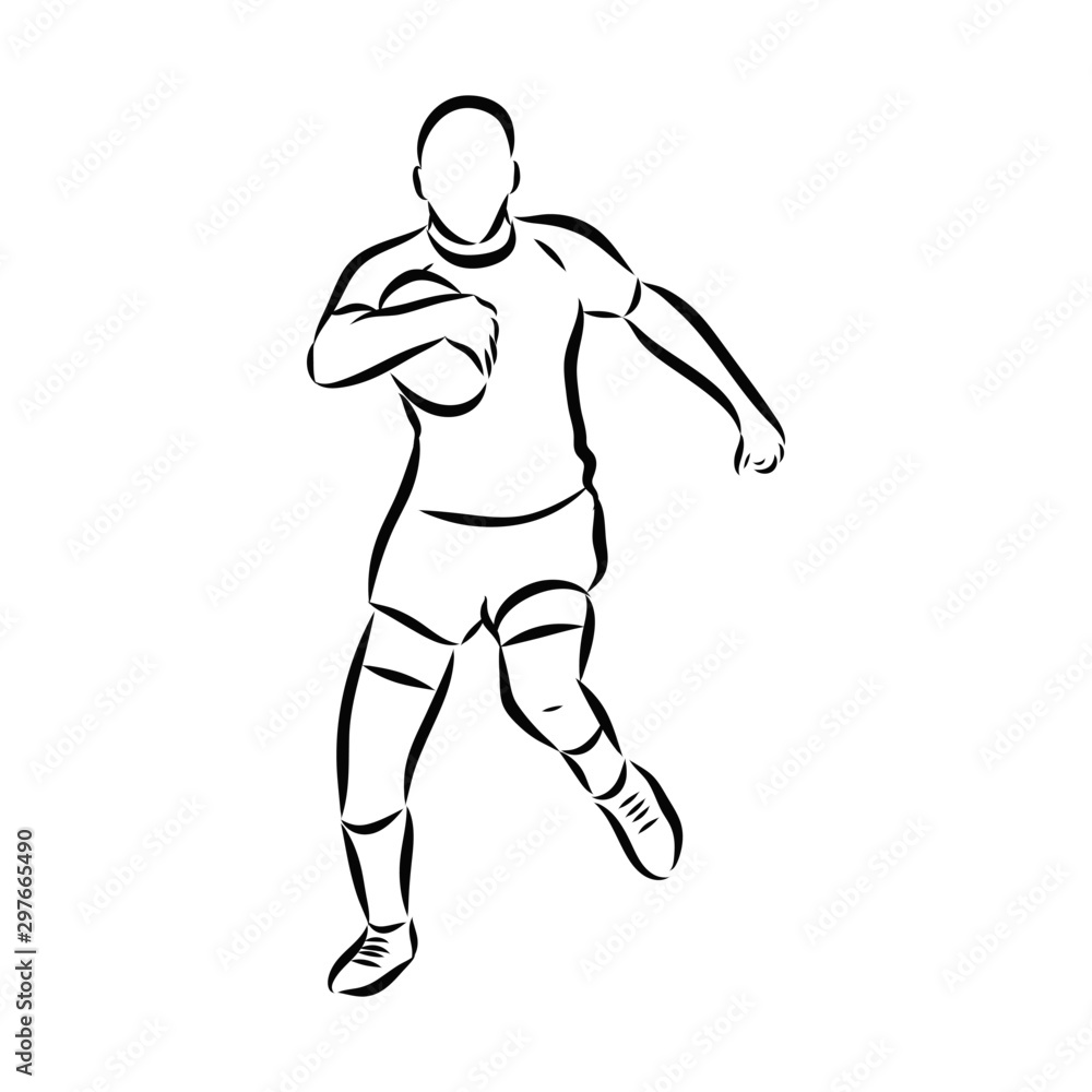 man running on white background, rugby player sketch 