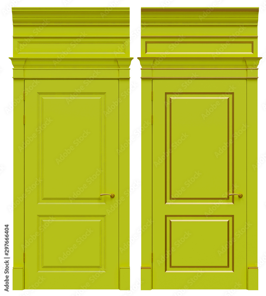 Classic wooden door with cast-iron parts, cornices and platbands