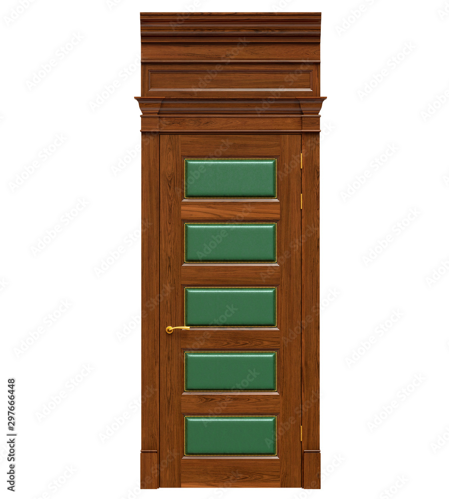 Naklejka Classic wooden door with cast-iron parts, cornices and platbands
