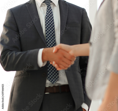 Wallpaper Mural Friendly smiling business people handshaking after pleasant tal Torontodigital.ca