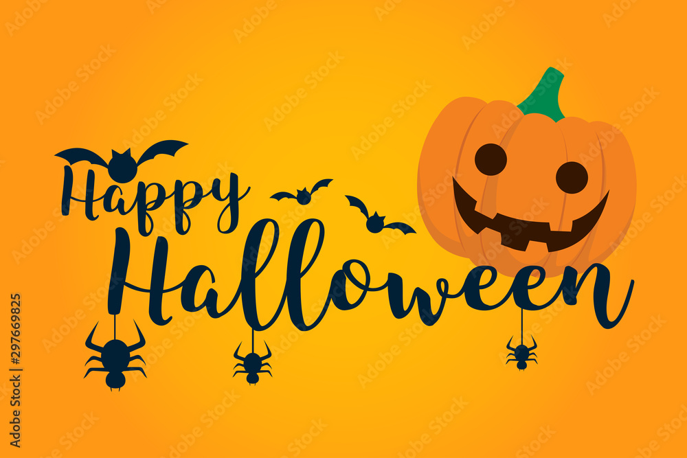 Happy Halloween Typography With Bats & Pumpkin Happy Halloween Typography With Bats & Pumpkin