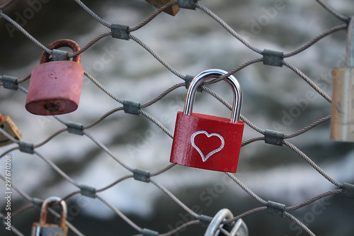 love locks (padlocks) on a bridge in Graz (Austria)