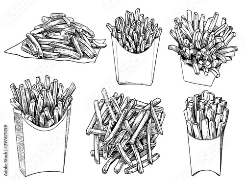 Obraz na płótnie Graphical set of french fries isolated on white background,vector illustration,