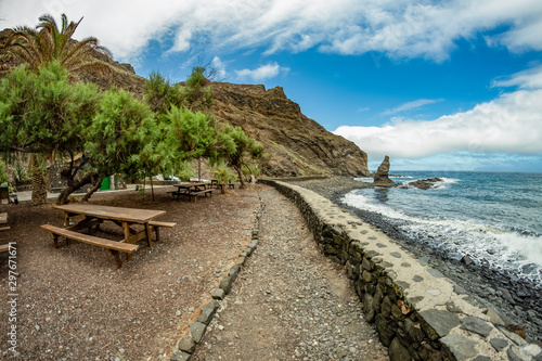 Playa De Caleta the north-eastern part of La Gomera island. Favorite vacation spot of local residents of Hermigua and Santa Catalina as well as tourists. Canary Islands, Spain