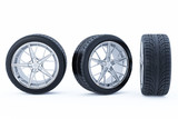 Car wheels isolated on a white background. 3D rendering.