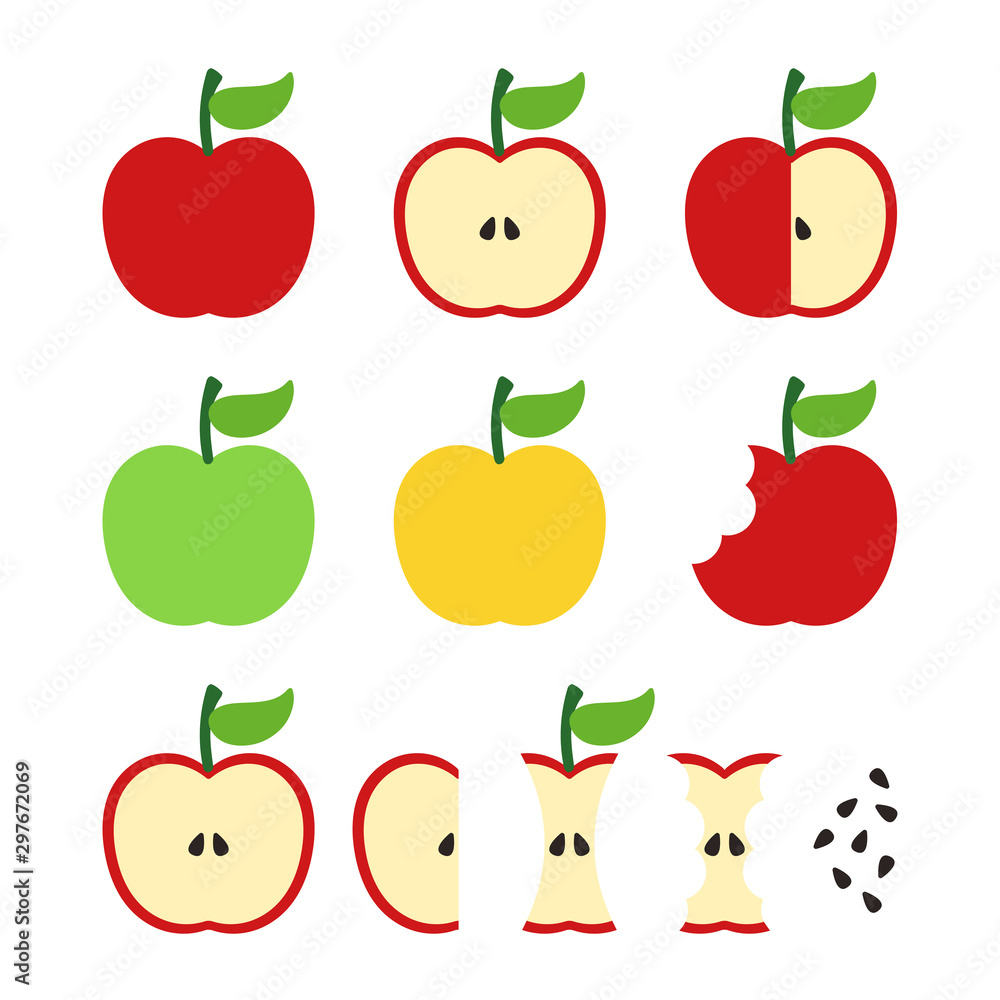 Vector apple illustration set. Vector simple, abstract, flat aple illustration. Vector apple illustration set. Vector simple, abstract, flat aple illustration.