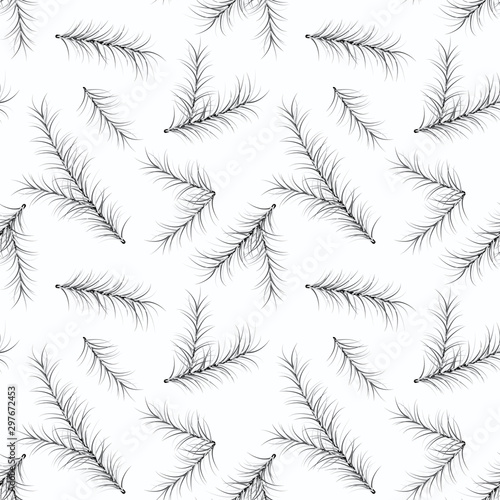 Fototapeta Naklejka Na Ścianę i Meble -  Christmas, winter tree branches background. Seamless pattern for holiday with pine tree needles.  vector illustration.