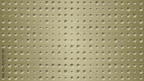 Abstract metal background with holes in light golden colors