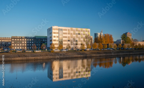 Modern architecture. Office building. Reflection on the water.