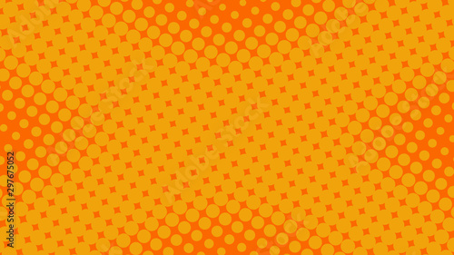 Bright yellow and orange pop art retro background with halftone dots in comic style