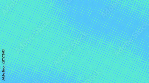 Bright blue pop art background with halftone dots in retro comic style, template for design