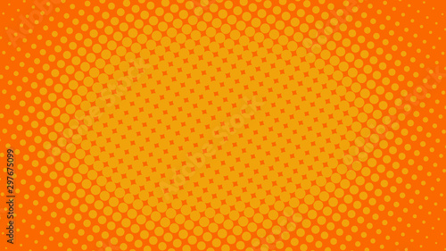 Bright yellow and orange pop art retro background with halftone dots in comic style, vector illustration eps10