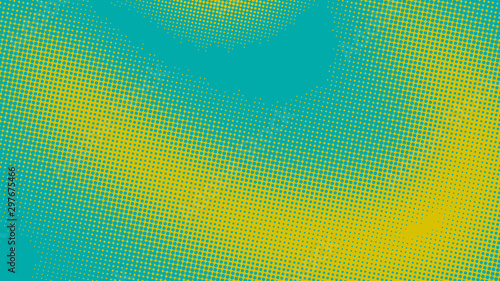 Turquoise and yellow pop art background in retro comic style with halftone dots design, vector illustration eps10