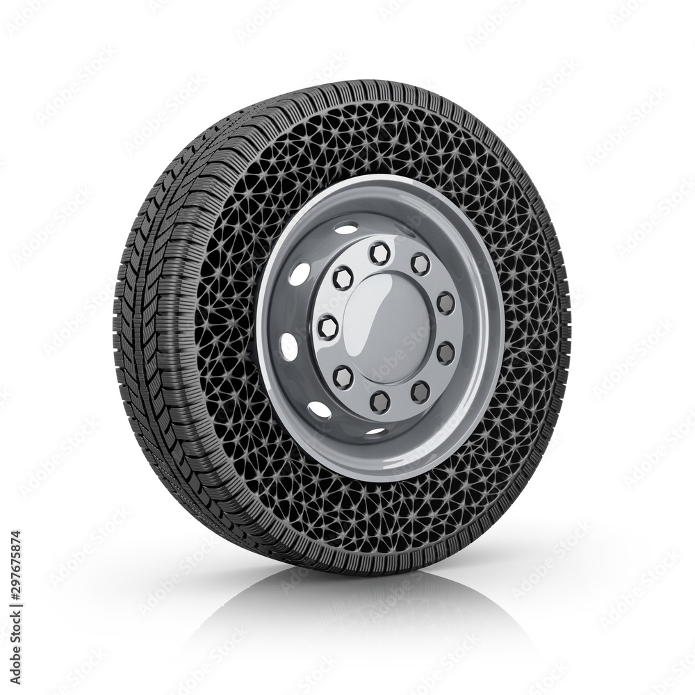 Airless, puncture-free ride tire on white background. Airless, puncture-free ride tire on white background.