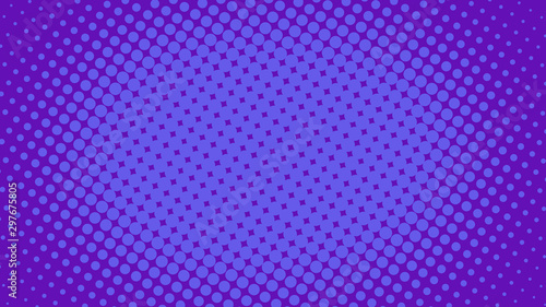 Purple and violet pop art background with halftone dots in retro comic style