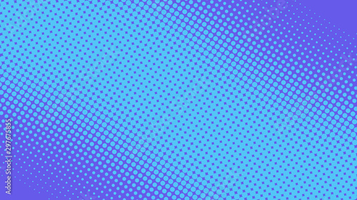 Purple and blue pop art background with halftone dots desing in retro comic style