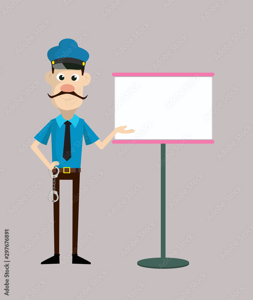 Cartoon Cop Policeman - Showing on White Board Cartoon Cop Policeman - Showing on White Board