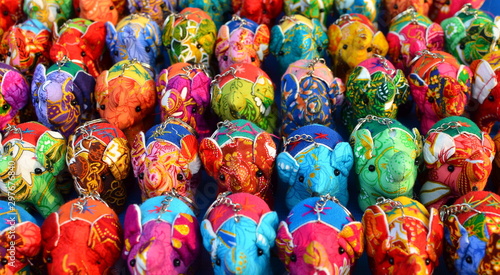 Souvenir colourfully elephants on the market in Luang Prabang  Laos