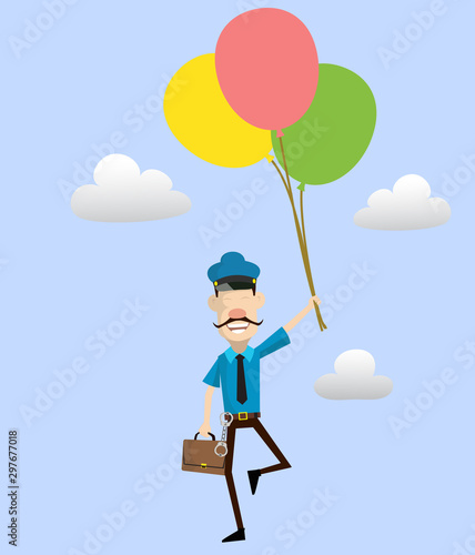 Cartoon Cop Policeman - Flying with Balloons photo