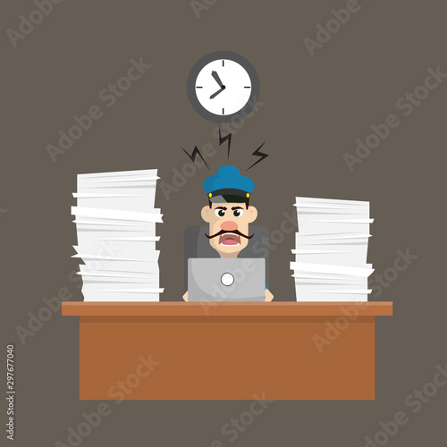 Cartoon Cop Policeman - Frustrated from Office Work