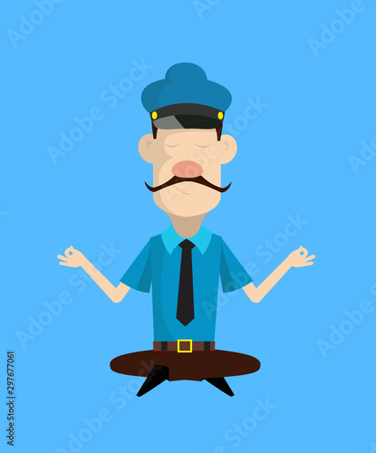 Foto Cartoon Cop Policeman - Doing Meditation