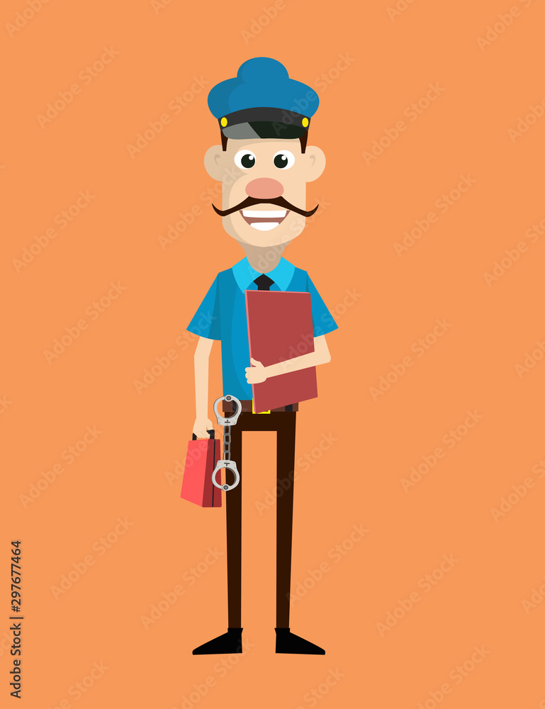 Cartoon Cop Policeman - Standing with File and Briefcase