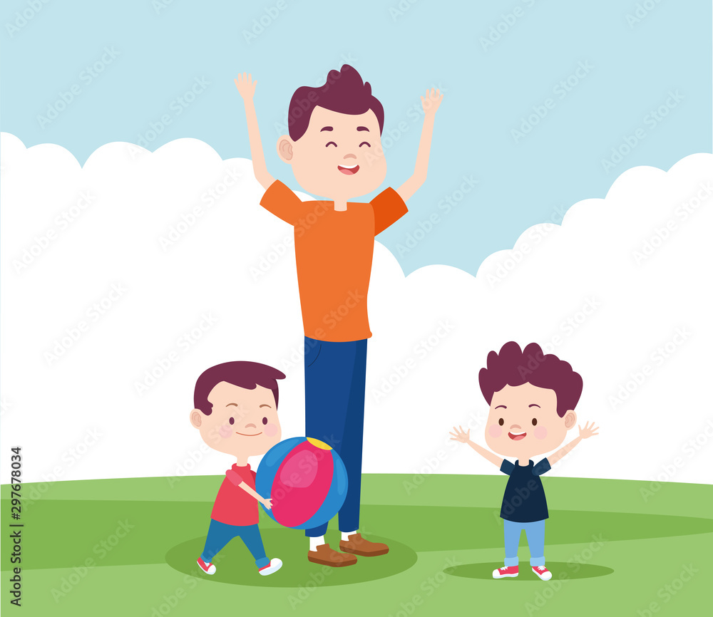 cartoon father and his sons, colorful design