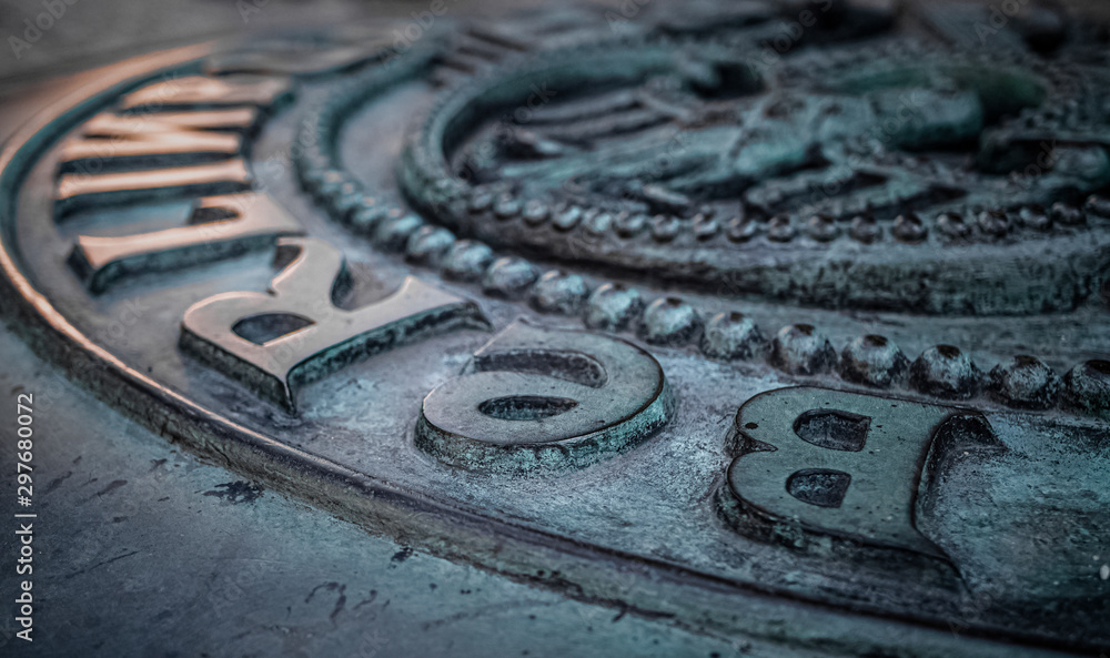 Germany, Berlin - August 23, 2019: Metal textured city nameplate.