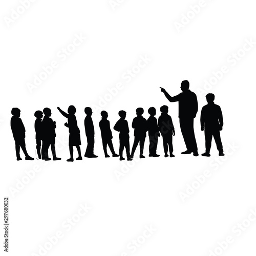teacher and students together, silhouette vector photo