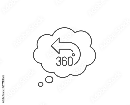360 degrees line icon. Chat bubble design. VR simulation sign. Panoramic view symbol. Outline concept. Thin line 360 degrees icon. Vector