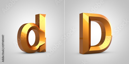 Gold 3d letter D isolated on white background.