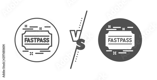 Amusement park ticket sign. Versus concept. Fastpass line icon. Fast track symbol. Line vs classic fastpass icon. Vector photo