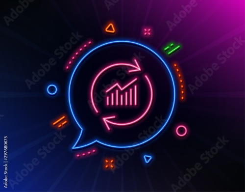 Chart line icon. Neon laser lights. Update Report graph or Sales growth sign. Analysis and Statistics data symbol. Glow laser speech bubble. Neon lights chat bubble. Vector