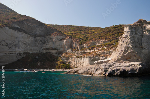 Rocks and cliffs in the Mediterranean sea of ​​the island of Ponza, Lazio region, Italy.