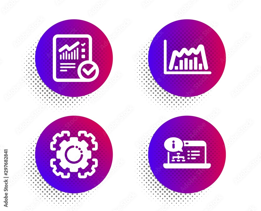 Seo gear, Checked calculation and Infographic graph icons simple set. Halftone dots button. Online documentation sign. Cogwheel, Statistical data, Line diagram. Web engineering. Science set. Vector Seo gear, Checked calculation and Infographic graph icons simple set. Halftone dots button. Online documentation sign. Cogwheel, Statistical data, Line diagram. Web engineering. Science set. Vector