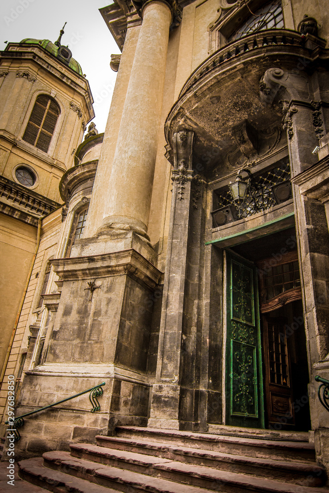 The main entrance to the Dominican Cathedral in Lviv.