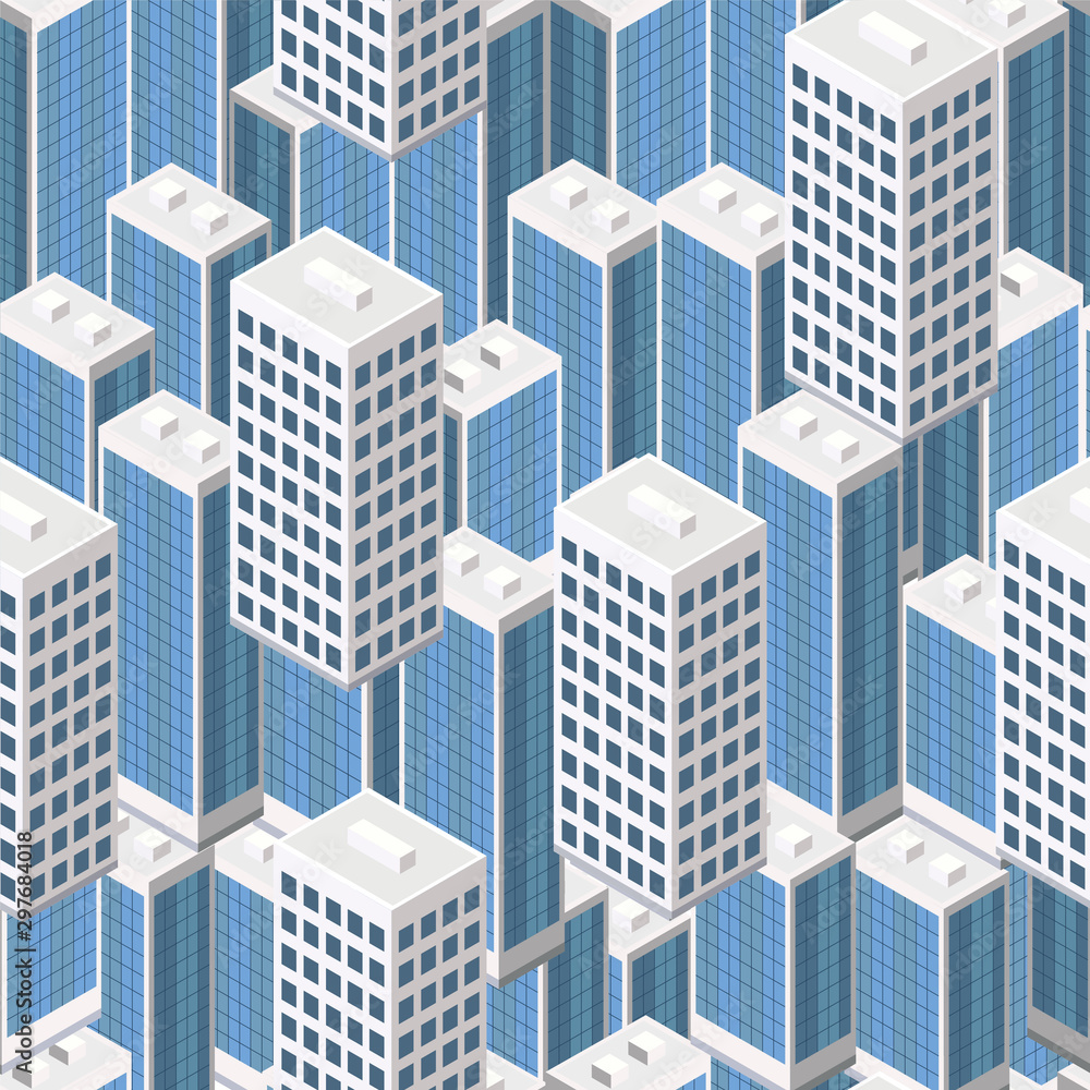 Seamless pattern isometric urban megalopolis top view of the city infrastructure town, street, houses, architecture 3d elements different buildings Seamless pattern isometric urban megalopolis top view of the city infrastructure town, street, houses, architecture 3d elements different buildings