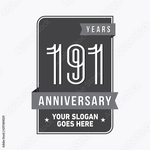191 years anniversary design template. One hundred and ninety-one years celebration logo. Vector and illustration.