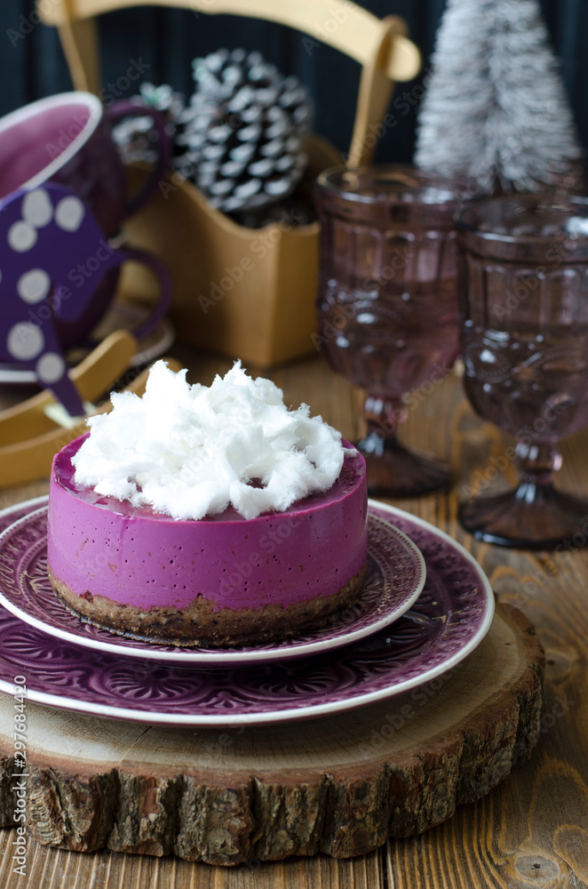 Cheesecake without baking with Acai Powder and Cotton Candy Cheesecake without baking with Acai Powder and Cotton Candy