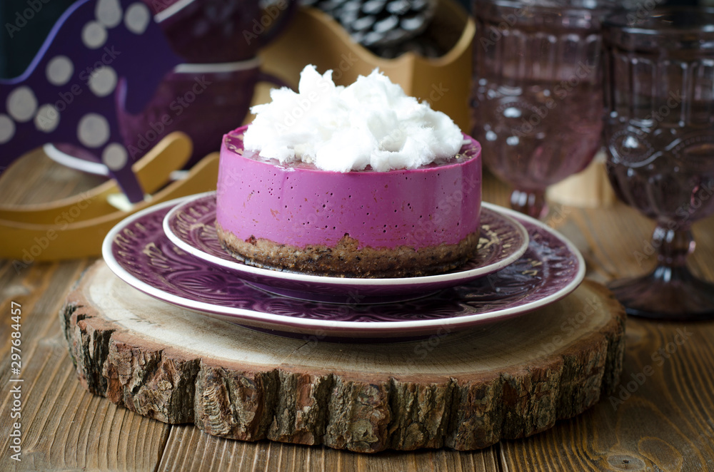 Cheesecake without baking with Acai Powder and Cotton Candy Cheesecake without baking with Acai Powder and Cotton Candy