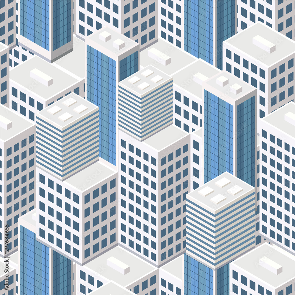 Seamless pattern isometric urban megalopolis top view of the city infrastructure town, street, houses, architecture 3d elements different buildings Seamless pattern isometric urban megalopolis top view of the city infrastructure town, street, houses, architecture 3d elements different buildings