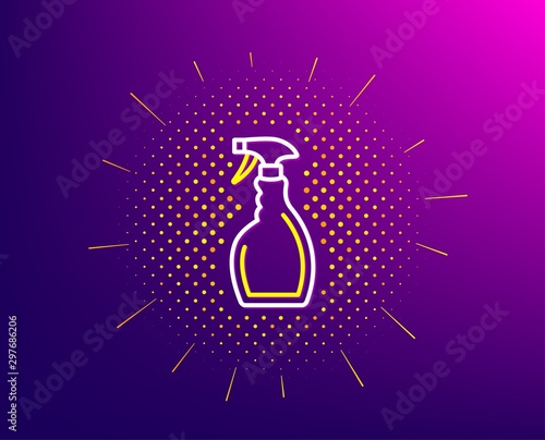 Cleaning spray line icon. Halftone pattern. Washing liquid or Cleanser symbol. Housekeeping equipment sign. Gradient background. Spray line icon. Yellow halftone pattern. Vector